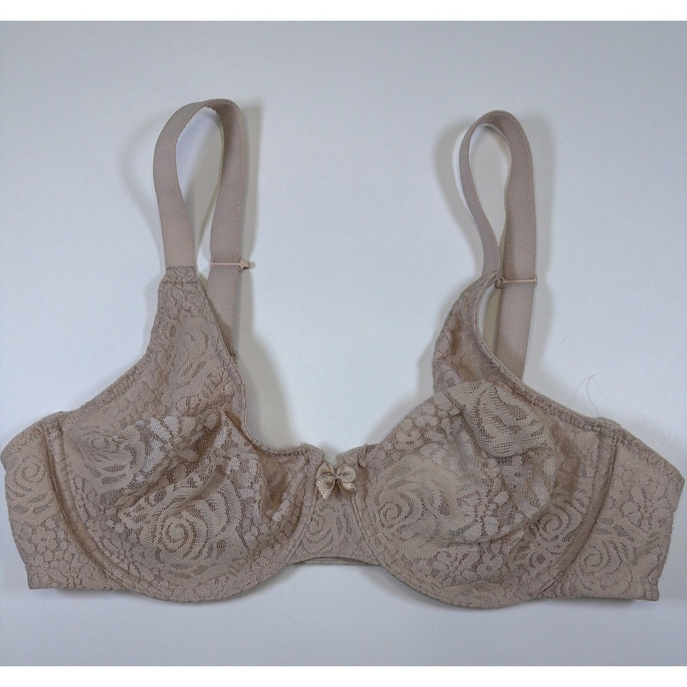 Wacoal 38C Bra Beige Halo Lace Underwire Unlined Seamless 851205 Back Closure